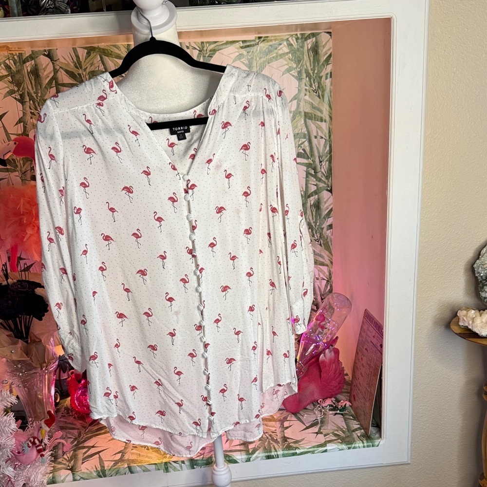 Torrid White Flamingo Print Blouse